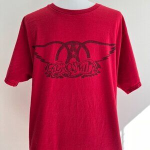 Vintage 90s Aerosmith T-shirt Red and Black Logo Size L Port & Company Cotton